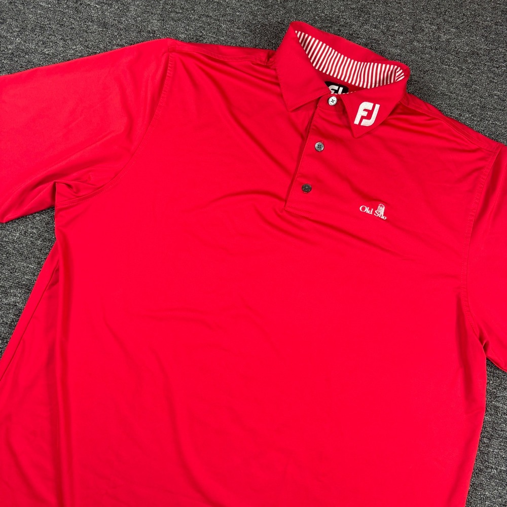 FootJoy Tour Issue Polo Mens Large Red Old Silo Performance Short Sleeve Shirt